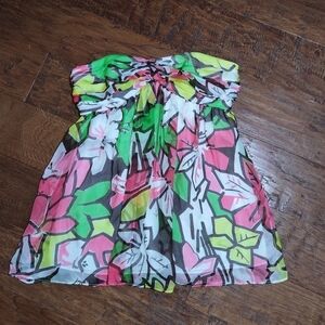 MILLY New York Pink White Floral silk Strapless Blouse Top Size 4